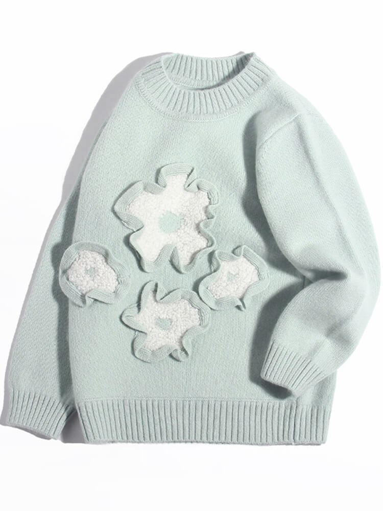 (image for) Soft Mint Green Cashmere Sweater with 3D Fleece Flowers